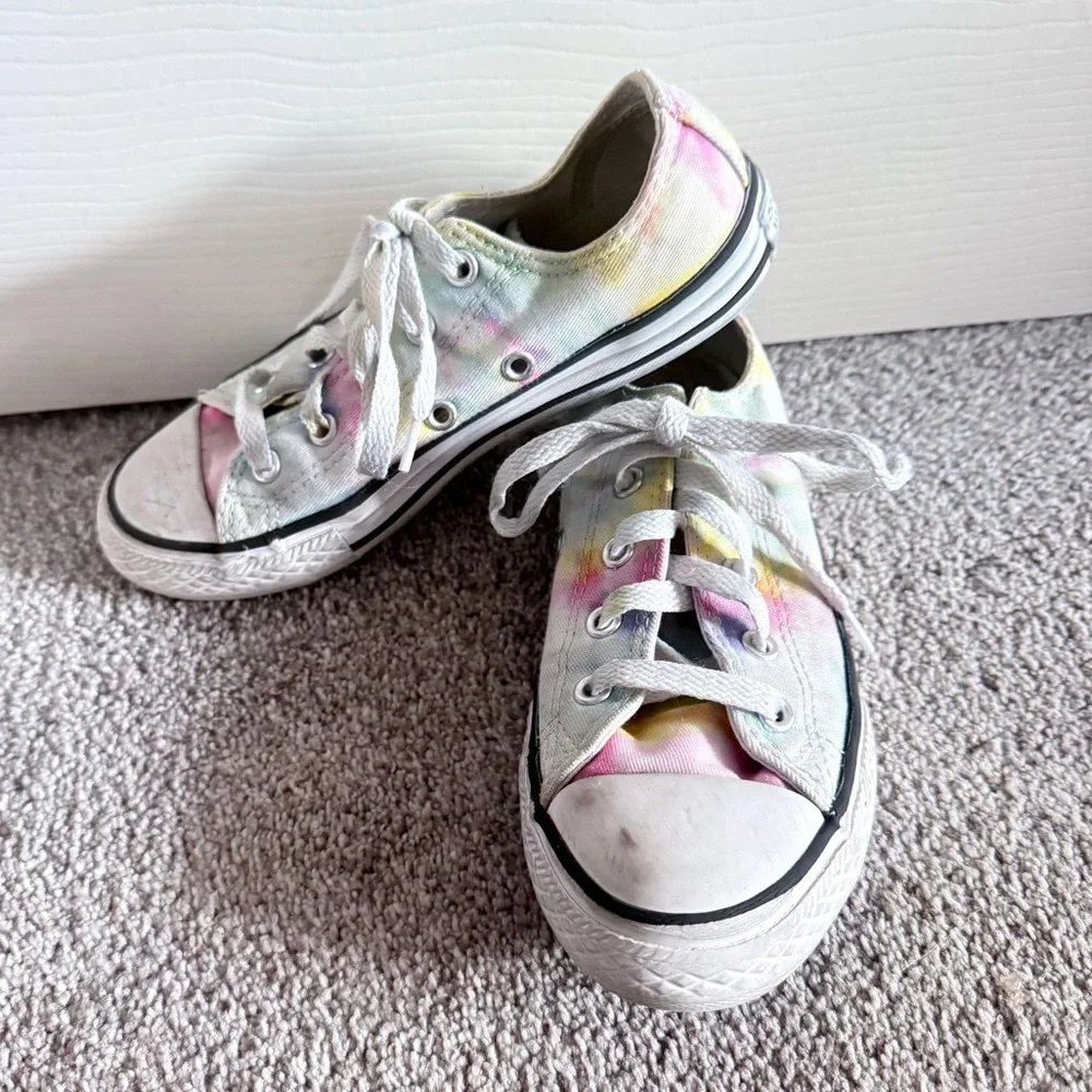 🍓 Converse All Star Pastel Rainbow Tie Dye Low Top Sneakers Girls Kids Size 1